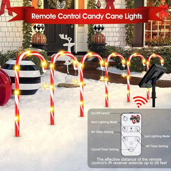 Outdoor Christmas Decor, 12 Pack Solar Christmas Candy Cane Lights with 9 Modes - Picture 5 of 7